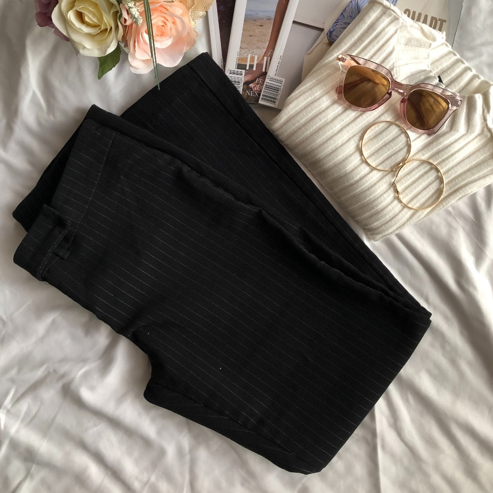 Black Pinstriped Ankle Slacks